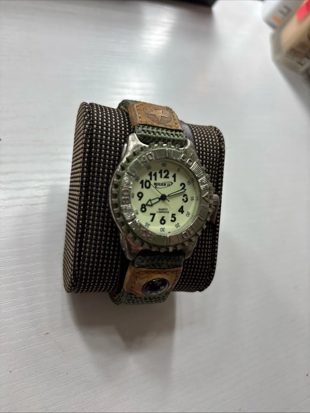 Men's Military-Style Field Watch in Green and Brown